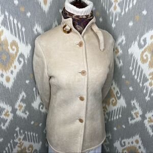 Ralph Lauren Fawn Lamb Shearling & Tortoise Shell Military Inspired Jacket